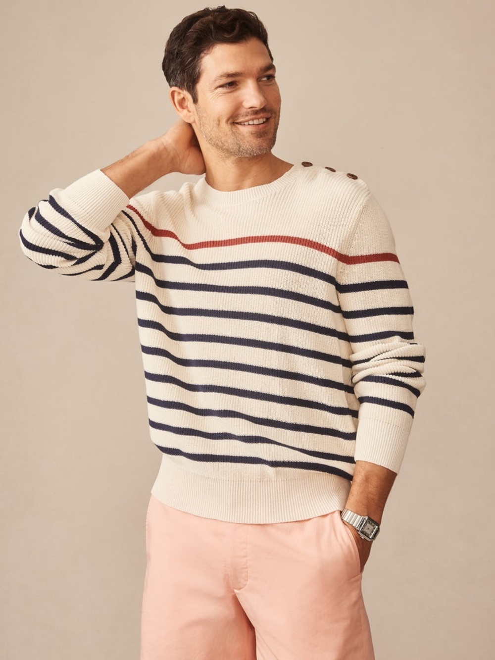 J. Mclaughlin Bennett Sweater In Stripe Off White Red Blue Size Medium